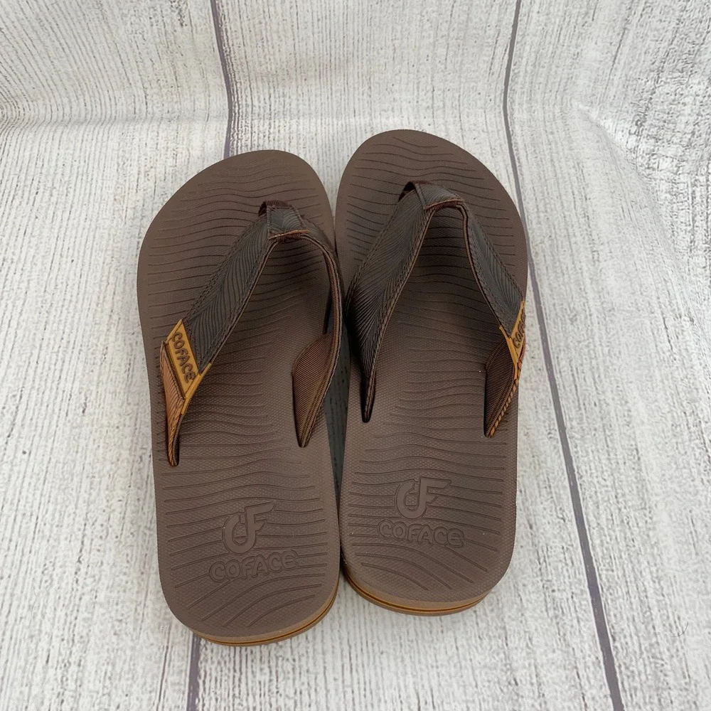 Coface Flip Flop Sandals Mens 10 Brown Yoga Mat Textured Straps Summer Sandal